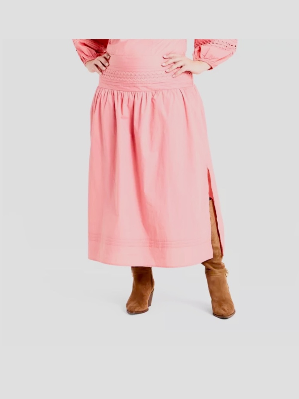 A New Day Womens Eyelet Midi Peasant Skirt Smocked Elastic Waist Size XS